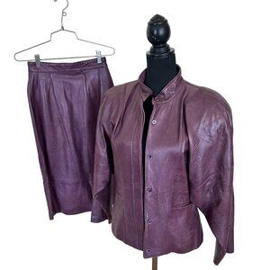 Womens Purple Leather Skirt & Jacket Size Small 1980s Vintage Leonardo Midi